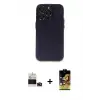 ieg™ iPhone 14 Pro Max Kılıf Ufuk Minimal Özel Seri - Siyah Buffer Cam Ekran Koruyucu + Bilvis Titan Kamera Lens - DNMR