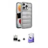 ieg™ iPhone 14 Pro Max Kılıf Yadigar Doku Özel Seri - Siyah Bilvis 5in1 5D Magic Hayalet Cam Ekran Koruyucu + Bilvis Titan Kamera Lens - DNMR
