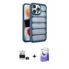 ieg™ iPhone 14 Pro Max Kılıf Yadigar Doku Özel Seri - Siyah Bilvis 5in1 5D Magic Hayalet Cam Ekran Koruyucu + Bilvis Titan Kamera Lens - DNMR