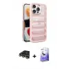 ieg™ iPhone 14 Pro Max Kılıf Yadigar Doku Özel Seri - Siyah Bilvis 5in1 5D Magic Hayalet Cam Ekran Koruyucu + Raze Metal Kamera Lens - GD