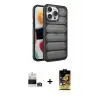 ieg™ iPhone 14 Pro Max Kılıf Yadigar Doku Özel Seri - Siyah Buffer Cam Ekran Koruyucu + Bilvis Titan Kamera Lens - GD