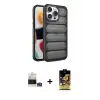 ieg™ iPhone 14 Pro Max Kılıf Yadigar Doku Özel Seri - Siyah Buffer Cam Ekran Koruyucu + Bilvis Titan Kamera Lens - GS