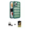 ieg™ iPhone 14 Pro Max Kılıf Yadigar Doku Özel Seri - Siyah Buffer Cam Ekran Koruyucu + Bilvis Titan Kamera Lens - GS