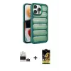 ieg™ iPhone 14 Pro Max Kılıf Yadigar Doku Özel Seri - Siyah Buffer Cam Ekran Koruyucu + Bilvis Titan Kamera Lens - GD