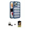 ieg™ iPhone 14 Pro Max Kılıf Yadigar Doku Özel Seri - Siyah Buffer Cam Ekran Koruyucu + Bilvis Titan Kamera Lens - GS