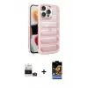 ieg™ iPhone 14 Pro Max Kılıf Yadigar Doku Özel Seri - Siyah Buffer Hayalet Cam Ekran Koruyucu + Bilvis Titan Kamera Lens - GS