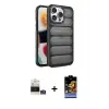 ieg™ iPhone 14 Pro Max Kılıf Yadigar Doku Özel Seri - Siyah Buffer Hayalet Cam Ekran Koruyucu + Bilvis Titan Kamera Lens - GS