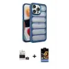 ieg™ iPhone 14 Pro Max Kılıf Yadigar Doku Özel Seri - Siyah Buffer Hayalet Cam Ekran Koruyucu + Bilvis Titan Kamera Lens - GS
