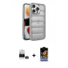 ieg™ iPhone 14 Pro Max Kılıf Yadigar Doku Özel Seri - Siyah Buffer Hayalet Cam Ekran Koruyucu + Bilvis Titan Kamera Lens - GS