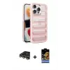 ieg™ iPhone 14 Pro Max Kılıf Yadigar Doku Özel Seri - Siyah Buffer Hayalet Cam Ekran Koruyucu + Raze Metal Kamera Lens - GD