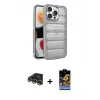 ieg™ iPhone 14 Pro Max Kılıf Yadigar Doku Özel Seri - Siyah Buffer Hayalet Cam Ekran Koruyucu + Raze Metal Kamera Lens - GD