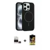 ieg™ iPhone 14 Pro Max Kılıf Yankı Form Serisi - Siyah Buffer Cam Ekran Koruyucu + Bilvis Titan Kamera Lens - GS