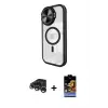 ieg™ iPhone 15 Pro Kılıf Kıvılcım Modern Koleksiyonu - Siyah Buffer Hayalet Cam Ekran Koruyucu + Raze Metal Kamera Lens - GS
