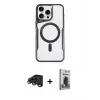 ieg™ iPhone 15 Pro Kılıf Yadigar Klasik Özel Seri - Siyah Bilvis Hayalet Cam Ekran Koruyucu + Raze Metal Kamera Lens - TMGI