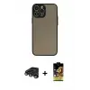 ieg™ iPhone 15 Pro Max Kılıf Ahenk Çizgi Serisi - Siyah Buffer Cam Ekran Koruyucu + Raze Metal Kamera Lens - TMGI