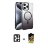 ieg™ iPhone 15 Pro Max Kılıf Ahenk Doku Özel Seri - Siyah Buffer Cam Ekran Koruyucu + PVD Metal Kamera Lens - LT