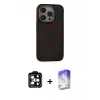ieg™ iPhone 15 Pro Max Kılıf Ahenk Form Serisi - Siyah Bilvis 5in1 3D Magic Cam Ekran Koruyucu + PVD Metal Kamera Lens - TU