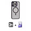 ieg™ iPhone 15 Pro Max Kılıf Ahenk Klasik Özel Seri - Siyah Bilvis 5in1 5D Magic Hayalet Cam Ekran Koruyucu + PVD Metal Kamera Lens - GS