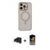 ieg™ iPhone 15 Pro Max Kılıf Ahenk Klasik Özel Seri - Siyah Buffer Hayalet Cam Ekran Koruyucu + Raze Metal Kamera Lens - TMGI