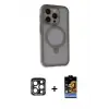 ieg™ iPhone 15 Pro Max Kılıf Ahenk Yansıma Özel Seri - Siyah Buffer Hayalet Cam Ekran Koruyucu + PVD Metal Kamera Lens - LT