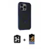 ieg™ iPhone 15 Pro Max Kılıf Ahenk Yansıma Özel Seri - Siyah Buffer Hayalet Cam Ekran Koruyucu + PVD Metal Kamera Lens - TU