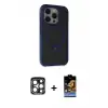 ieg™ iPhone 15 Pro Max Kılıf Ahenk Yansıma Özel Seri - Siyah Buffer Hayalet Cam Ekran Koruyucu + PVD Metal Kamera Lens - LT