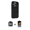 ieg™ iPhone 15 Pro Max Kılıf Ahenk Yansıma Özel Seri - Siyah Buffer Hayalet Cam Ekran Koruyucu + PVD Metal Kamera Lens - TU