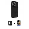 ieg™ iPhone 15 Pro Max Kılıf Ahenk Yansıma Özel Seri - Siyah Buffer Hayalet Cam Ekran Koruyucu + PVD Metal Kamera Lens - SH