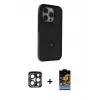 ieg™ iPhone 15 Pro Max Kılıf Ahenk Yansıma Özel Seri - Siyah Buffer Hayalet Cam Ekran Koruyucu + PVD Metal Kamera Lens - LT
