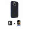 ieg™ iPhone 15 Pro Max Kılıf Ahenk Yansıma Özel Seri - Siyah Buffer Hayalet Cam Ekran Koruyucu + PVD Metal Kamera Lens - SH