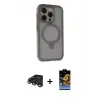 ieg™ iPhone 15 Pro Max Kılıf Ahenk Yansıma Özel Seri - Siyah Buffer Hayalet Cam Ekran Koruyucu + Raze Metal Kamera Lens - TMGI