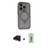 ieg™ iPhone 15 Pro Max Kılıf Ahenk Yansıma Özel Seri - Siyah Polymer Nano Ekran Koruyucu + Raze Metal Kamera Lens - SH