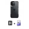 ieg™ iPhone 15 Pro Max Kılıf Akış Çizgi Koleksiyonu - Siyah Bilvis 5in1 5D Magic Hayalet Cam Ekran Koruyucu + PVD Metal Kamera Lens - SH