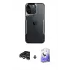 ieg™ iPhone 15 Pro Max Kılıf Akış Çizgi Koleksiyonu - Siyah Bilvis 5in1 5D Magic Hayalet Cam Ekran Koruyucu + Raze Metal Kamera Lens - GS