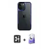 ieg™ iPhone 15 Pro Max Kılıf Akış Çizgi Koleksiyonu - Siyah Bilvis 5in1 5D Magic Hayalet Cam Ekran Koruyucu + PVD Metal Kamera Lens - SH