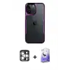 ieg™ iPhone 15 Pro Max Kılıf Akış Çizgi Koleksiyonu - Siyah Bilvis 5in1 5D Magic Hayalet Cam Ekran Koruyucu + PVD Metal Kamera Lens - GS