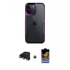 ieg™ iPhone 15 Pro Max Kılıf Akış Çizgi Koleksiyonu - Siyah Buffer Hayalet Cam Ekran Koruyucu + Raze Metal Kamera Lens - SH