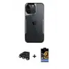 ieg™ iPhone 15 Pro Max Kılıf Akış Çizgi Koleksiyonu - Siyah Buffer Hayalet Cam Ekran Koruyucu + Raze Metal Kamera Lens - TMGI