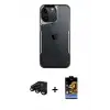 ieg™ iPhone 15 Pro Max Kılıf Akış Çizgi Koleksiyonu - Siyah Buffer Hayalet Cam Ekran Koruyucu + Raze Metal Kamera Lens - SH