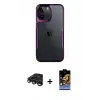 ieg™ iPhone 15 Pro Max Kılıf Akış Çizgi Koleksiyonu - Siyah Buffer Hayalet Cam Ekran Koruyucu + Raze Metal Kamera Lens - LT