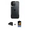 ieg™ iPhone 15 Pro Max Kılıf Akış Çizgi Koleksiyonu - Siyah Buffer Hayalet Cam Ekran Koruyucu + Raze Metal Kamera Lens - LT