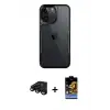 ieg™ iPhone 15 Pro Max Kılıf Akış Çizgi Koleksiyonu - Siyah Buffer Hayalet Cam Ekran Koruyucu + Raze Metal Kamera Lens - SH