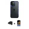 ieg™ iPhone 15 Pro Max Kılıf Akış Çizgi Koleksiyonu - Siyah Buffer Hayalet Cam Ekran Koruyucu + Raze Metal Kamera Lens - LT