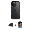 ieg™ iPhone 15 Pro Max Kılıf Akış Çizgi Koleksiyonu - Siyah Buffer Hayalet Cam Ekran Koruyucu + Raze Metal Kamera Lens - TMGI