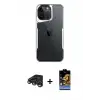ieg™ iPhone 15 Pro Max Kılıf Akış Çizgi Koleksiyonu - Siyah Buffer Hayalet Cam Ekran Koruyucu + Raze Metal Kamera Lens - TMGI