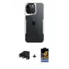 ieg™ iPhone 15 Pro Max Kılıf Akış Çizgi Koleksiyonu - Siyah Buffer Hayalet Cam Ekran Koruyucu + Raze Metal Kamera Lens - SH