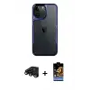 ieg™ iPhone 15 Pro Max Kılıf Akış Çizgi Koleksiyonu - Siyah Buffer Hayalet Cam Ekran Koruyucu + Raze Metal Kamera Lens - SH