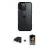 ieg™ iPhone 15 Pro Max Kılıf Akış Çizgi Koleksiyonu - Siyah Buffer Hayalet Cam Ekran Koruyucu + Raze Metal Kamera Lens - LT