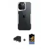 ieg™ iPhone 15 Pro Max Kılıf Akış Çizgi Koleksiyonu - Siyah Buffer Hayalet Cam Ekran Koruyucu + Raze Metal Kamera Lens - LT