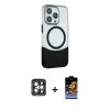ieg™ iPhone 15 Pro Max Kılıf Çekirdek Asil Özel Seri - Siyah Buffer Hayalet Cam Ekran Koruyucu + PVD Metal Kamera Lens - GI